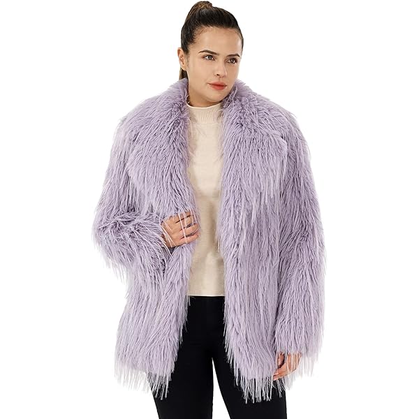 Tinhulf Women's Pink Faux Fur Soft Coat Fur Winter Long